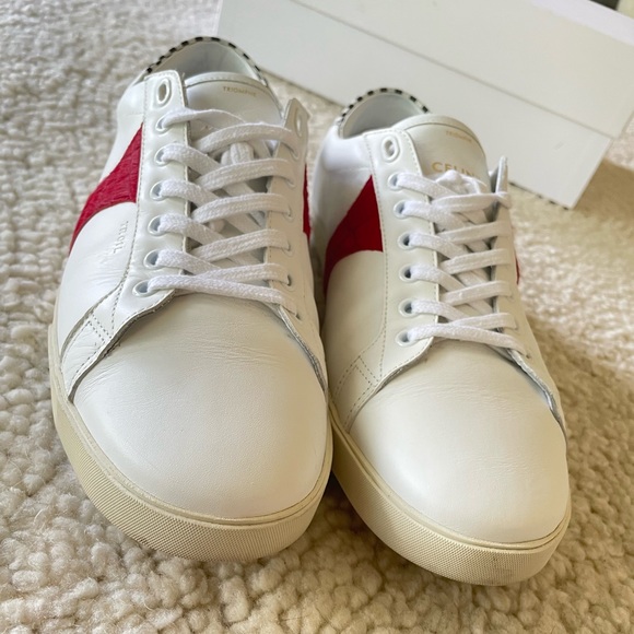 Celine triomphe leather white sneakers with horse fur details size 43 TR01L - Picture 10 of 15